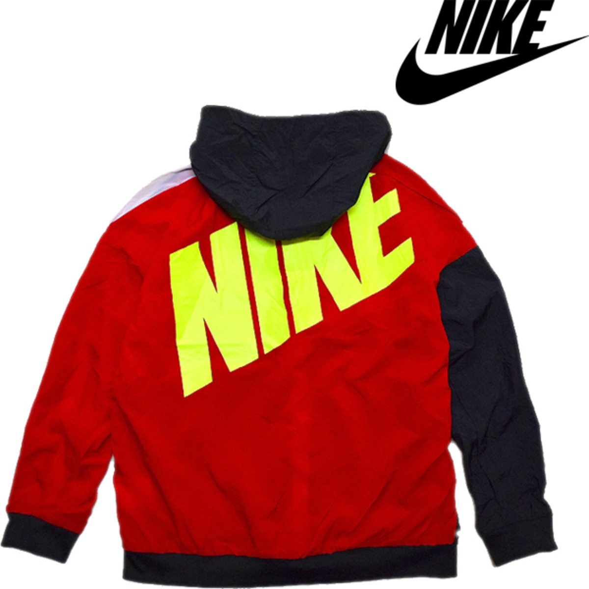 1点物◇ナイキNIKEバックプリント切替え赤黒ナイロンジャケット古着 