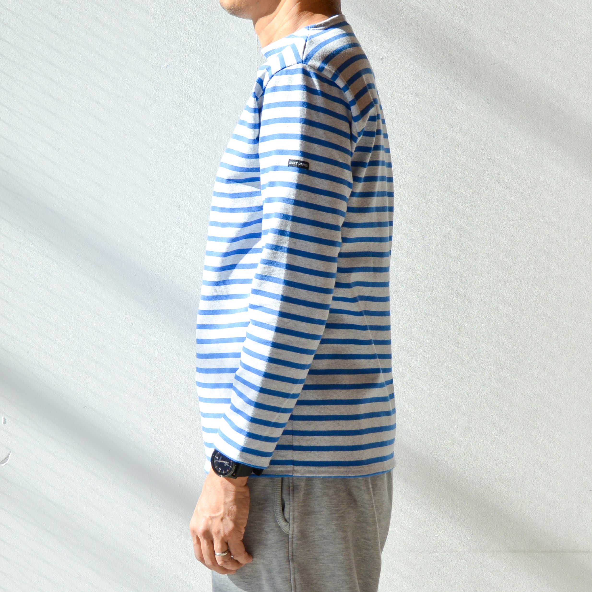 セントジェームス SAINT JAMES ボーダーシャツ(OUESSANT)GRISCLAIR/MER(杢ライトグレー/ブルー)