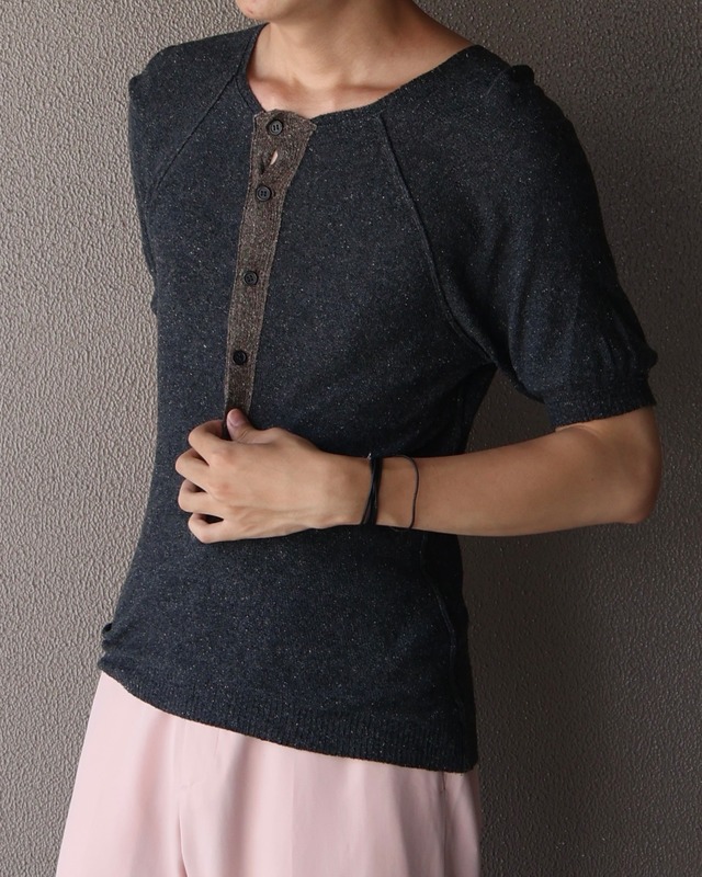 【y's】Henley neck knit top