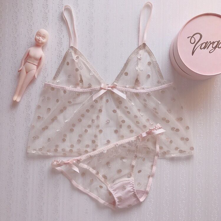 Champagne Dot Tulle Lingerie Set