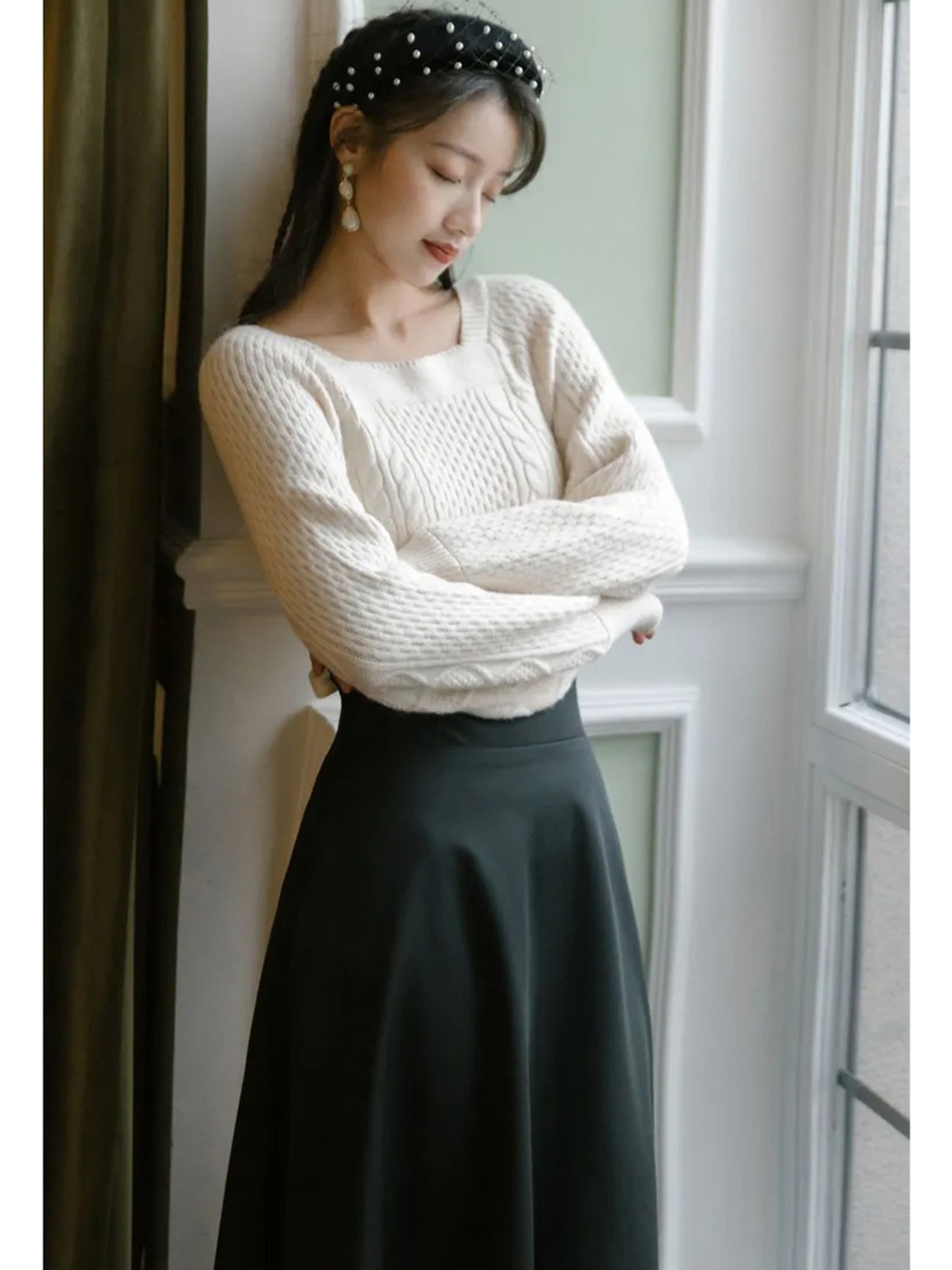 【0211】Simple Ribbon Long Sleeve 2 Piece Set