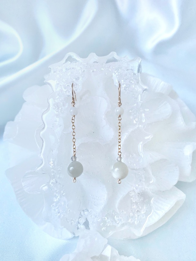 【小さな宝物展】訳あり｜グレームーンストーンのピアス【14KGF】※イヤリング変更可