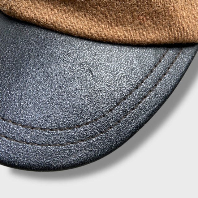 90s USA製 ハーレーダビッドソン ウールキャップ レザー ツートーン 茶系