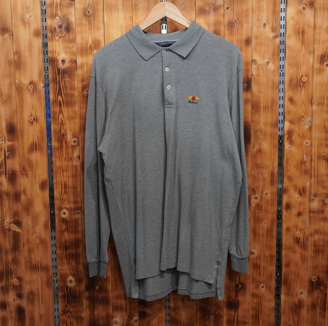 pologolf ralphlauren ペルー製 長袖 ポロシャツ L/ラルフローレン グレー