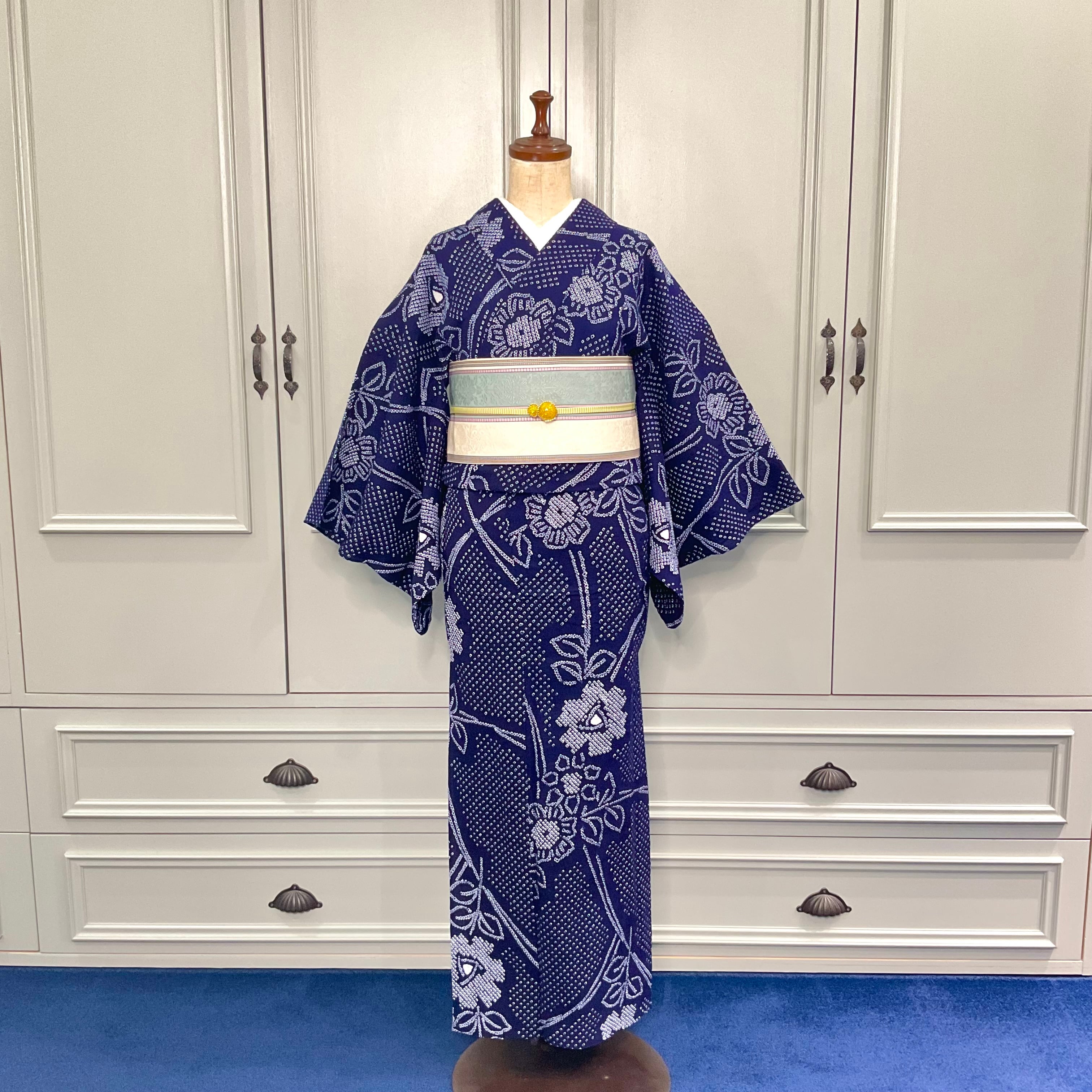 indigo×simple*有松鳴海絞り浴衣 花 紺 ネイビー A706 | kimono indigo×simple*有松鳴海絞り浴衣 花 紺 ネイビー A706 | kimono