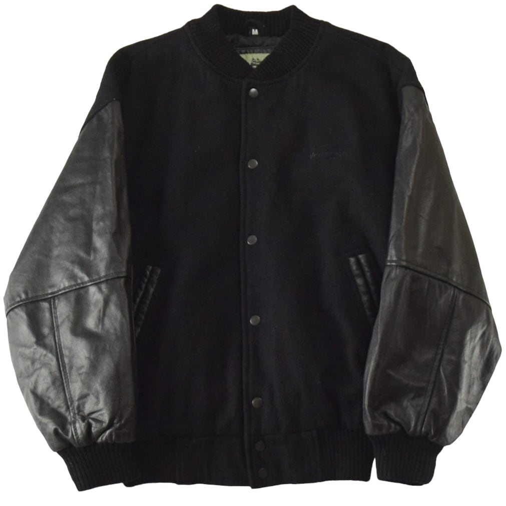 1990's Melton Wool × Leather Varsity Jacket Black verizon / 90年代 