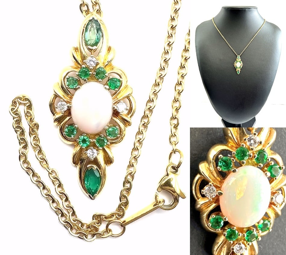 FABERGE ファベルジェ 大粒 オパール ペンダント エメラルド ダイヤモンド ネックレス 14P 世界2500個 限定 入手困難