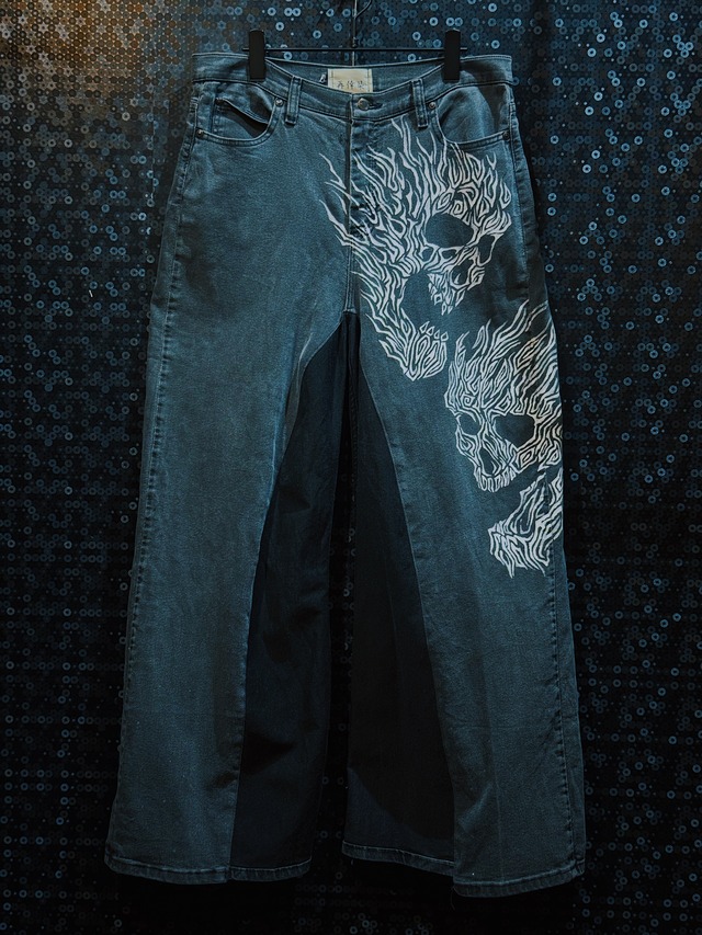 【ÆIEM】"再倖築"vintage scull flame docking flare denim
