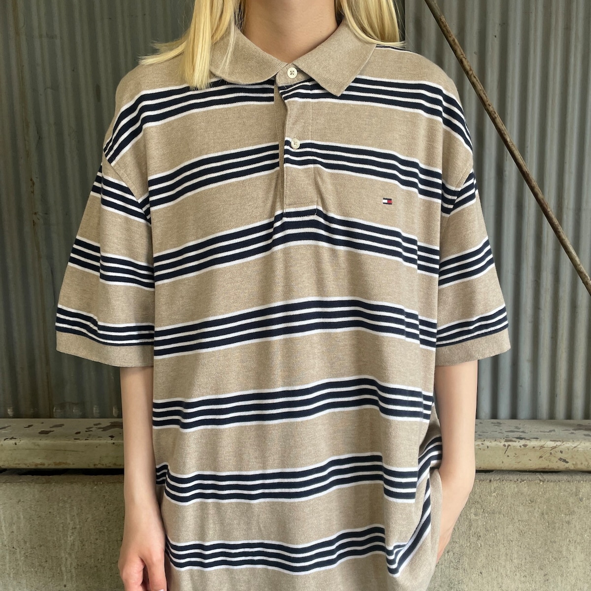 TOMMY HILFIGER トミーヒルフィガー ボーダー ポロシャツ メンズXL 