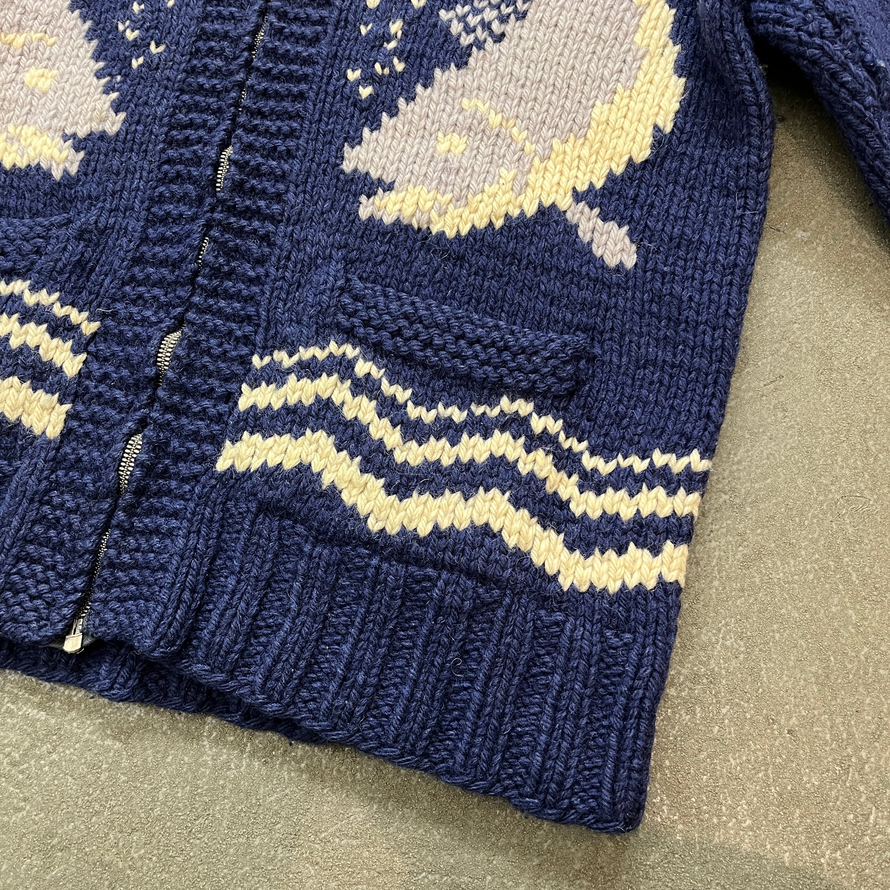 60s Fish Pattern Cowichan Knit Cardigan 60年代 魚柄 カウチンニット