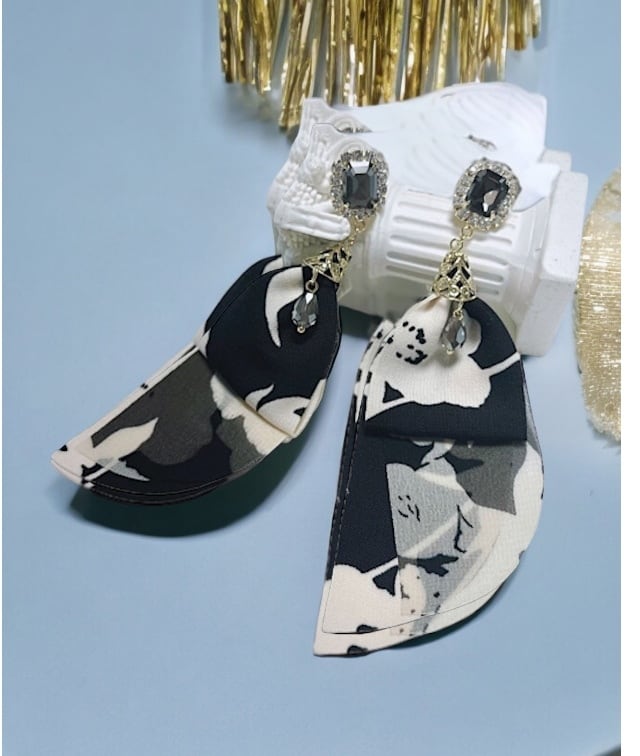 CLOSE SALE★ap0152- プリントシフォンリボン&ビジューピアス