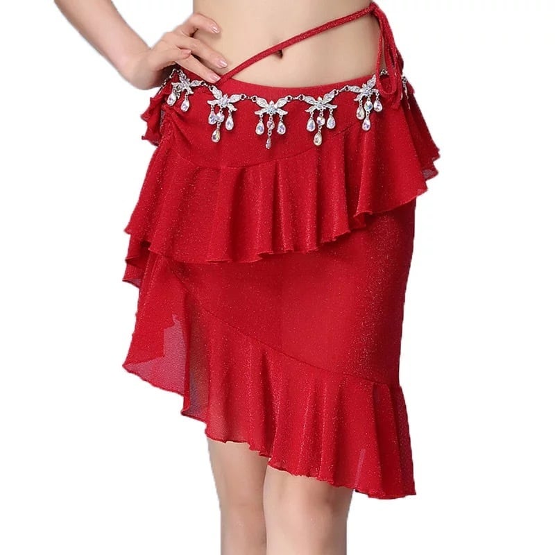 ベリーダンスラテンダンスタンゴ服練習ショートスカートシルバーシルク