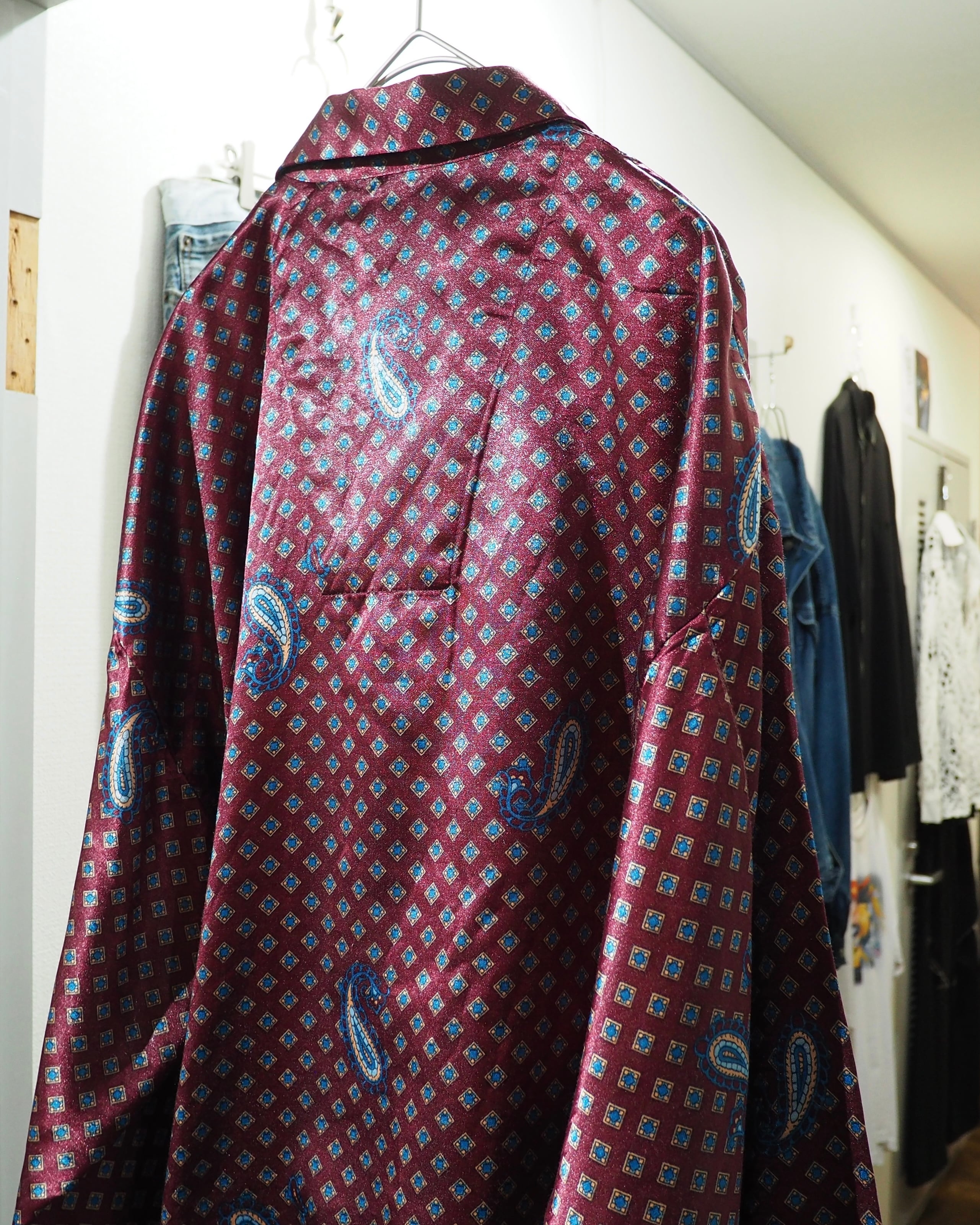 1990s Beautiful Bordeaux × Old Luxury Art Pattern Vintage Drape Loose Shirt