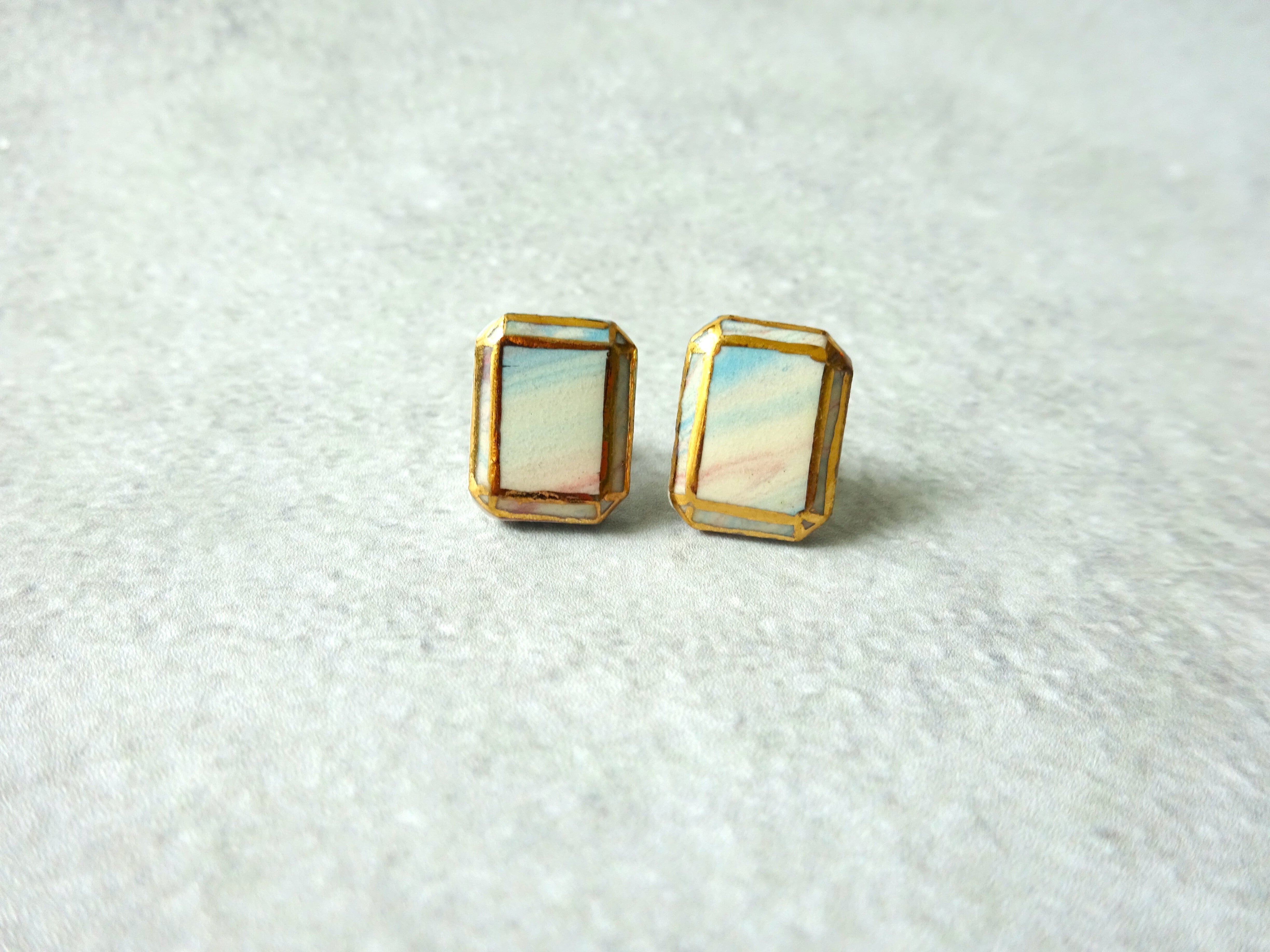 small  jewel cut ・練り込み模様のpierce/earring・長角