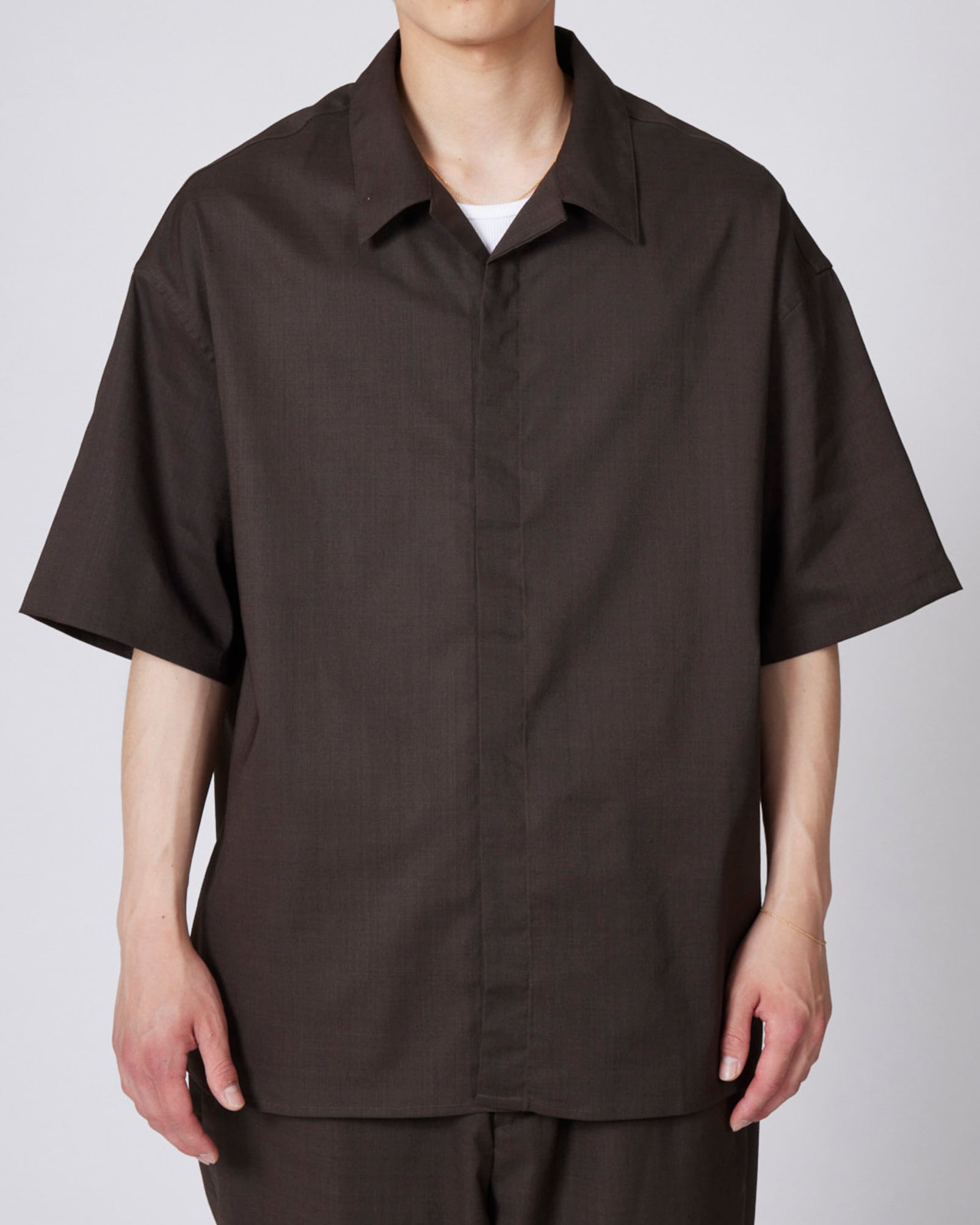IFNi everyone fly front open collar shirt (BROWN) | everyone