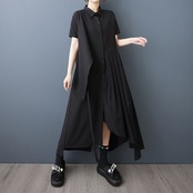 アシンメトリー プリーツ シャツワンピース  30157