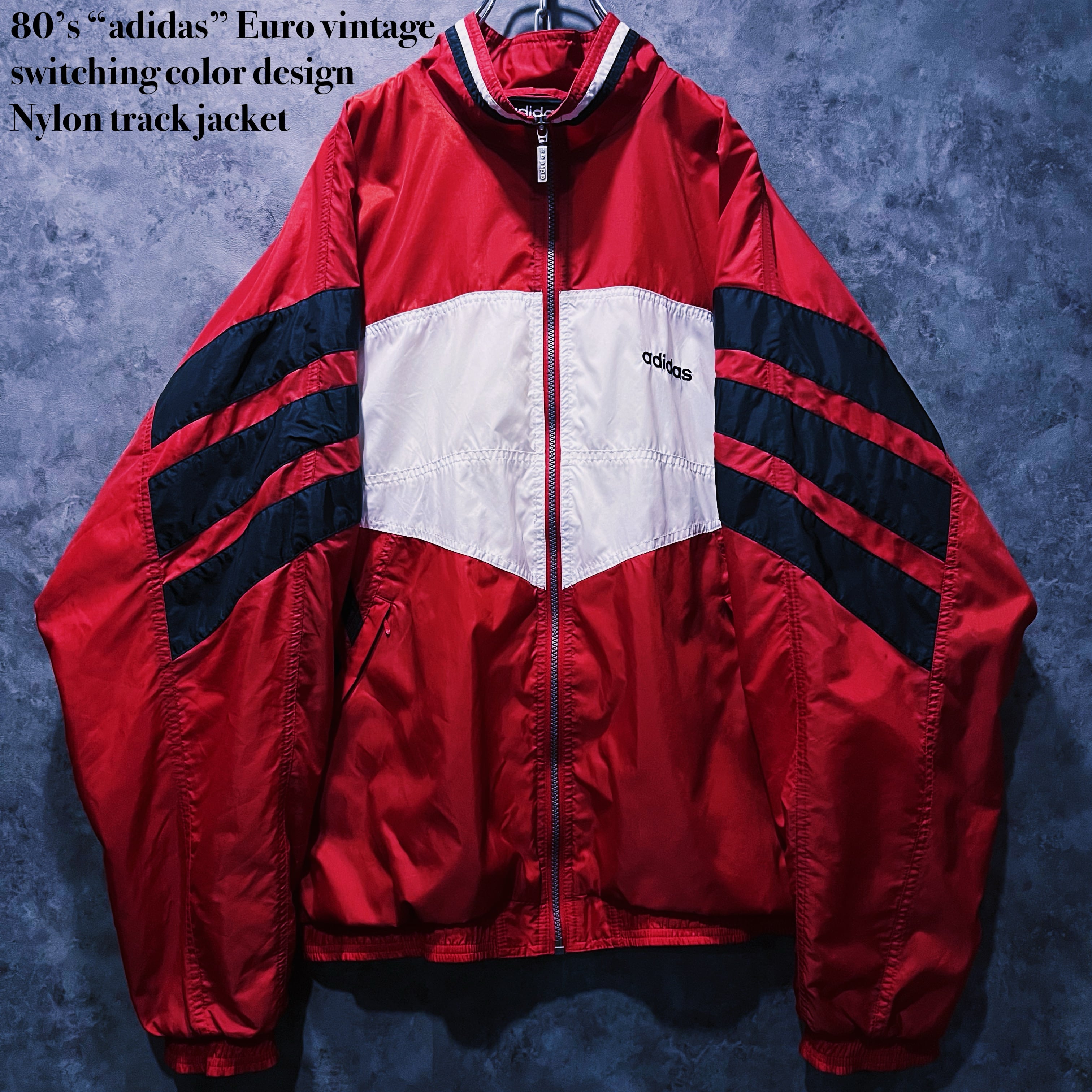 【doppio】80’s “adidas” Euro vintage switching color design Nylon track jacket