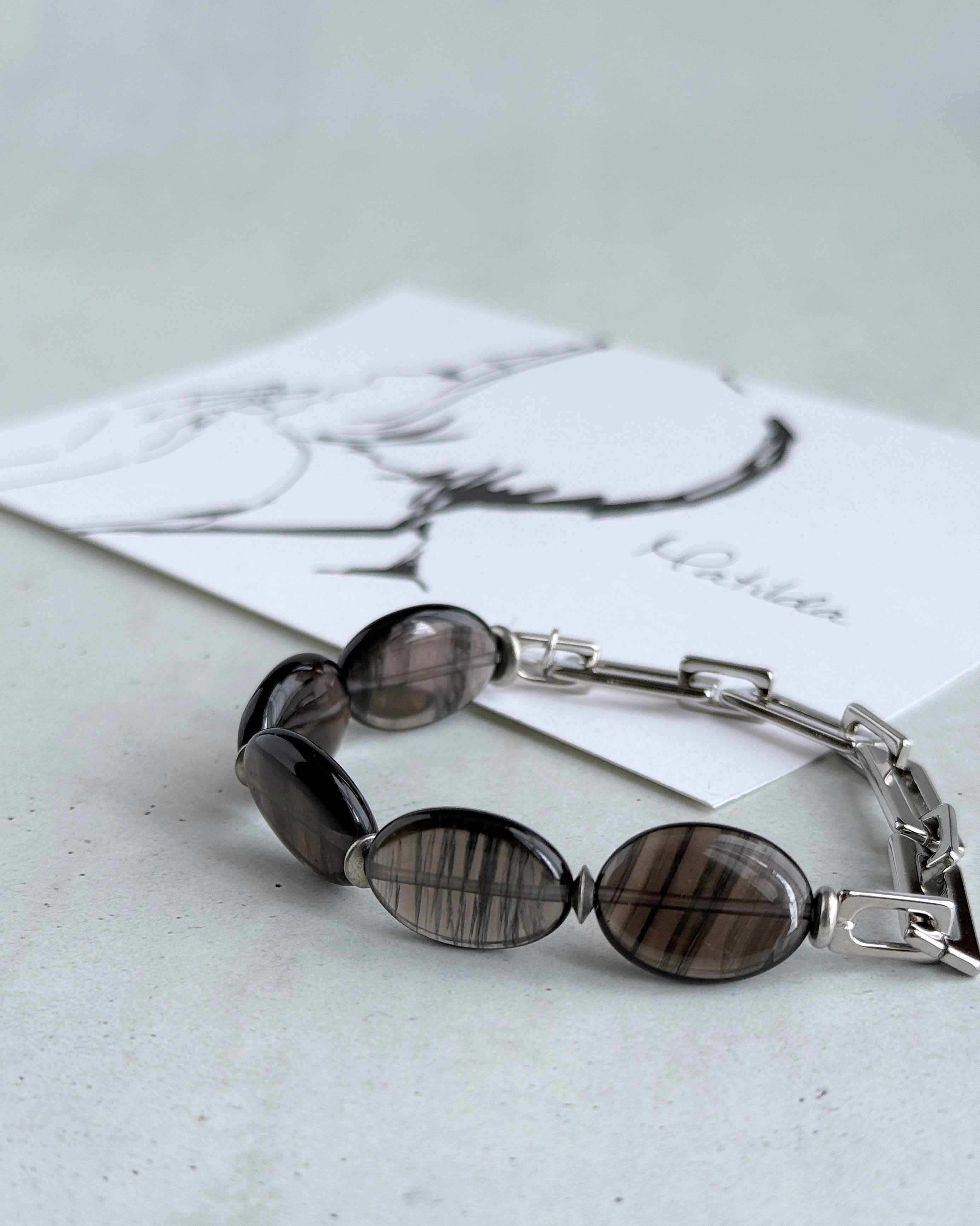 Chain & stone bracelet(レムリアンオブシディアン)