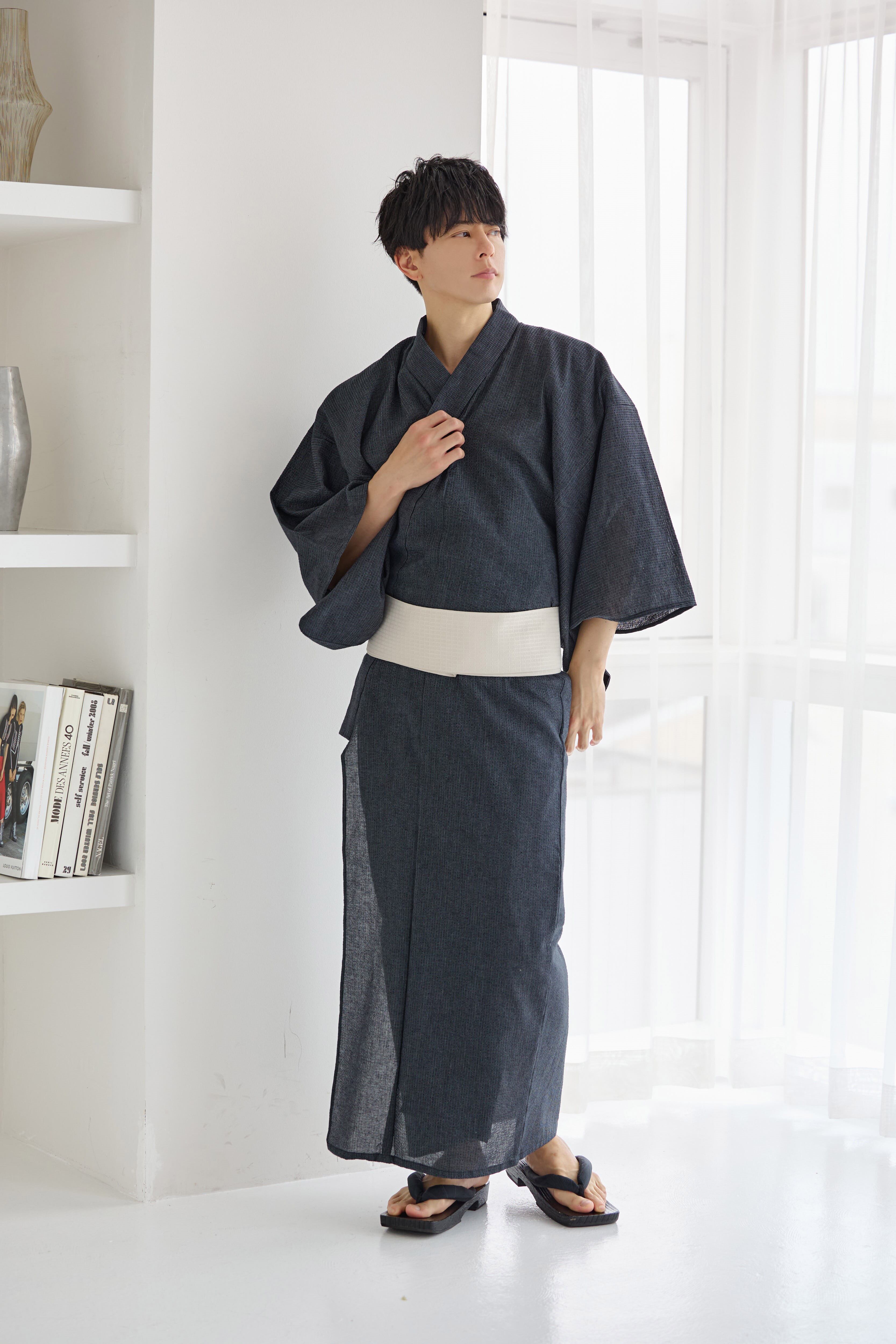 メンズ浴衣3点set涼風の月夜竹縞柄（黒） Y4-62 | ANDESIR