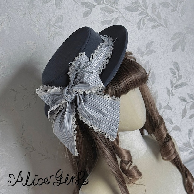 クラシカルロリータ｜レースとストライプリボンが映えるヴィクトリアン調ロリータハット｜SEASONZ