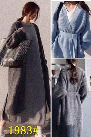 ウエストベルト付き　ロングニットカディガン　AJ1079ー1983