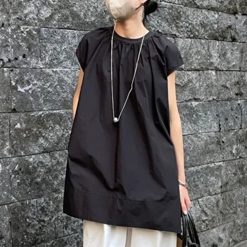 Gather Neck Short Sleeve Shirt ◆3color 204714