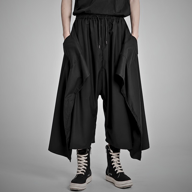 【ORV0031】Wide-Leg Draped Culottes, Loose Cropped Pants