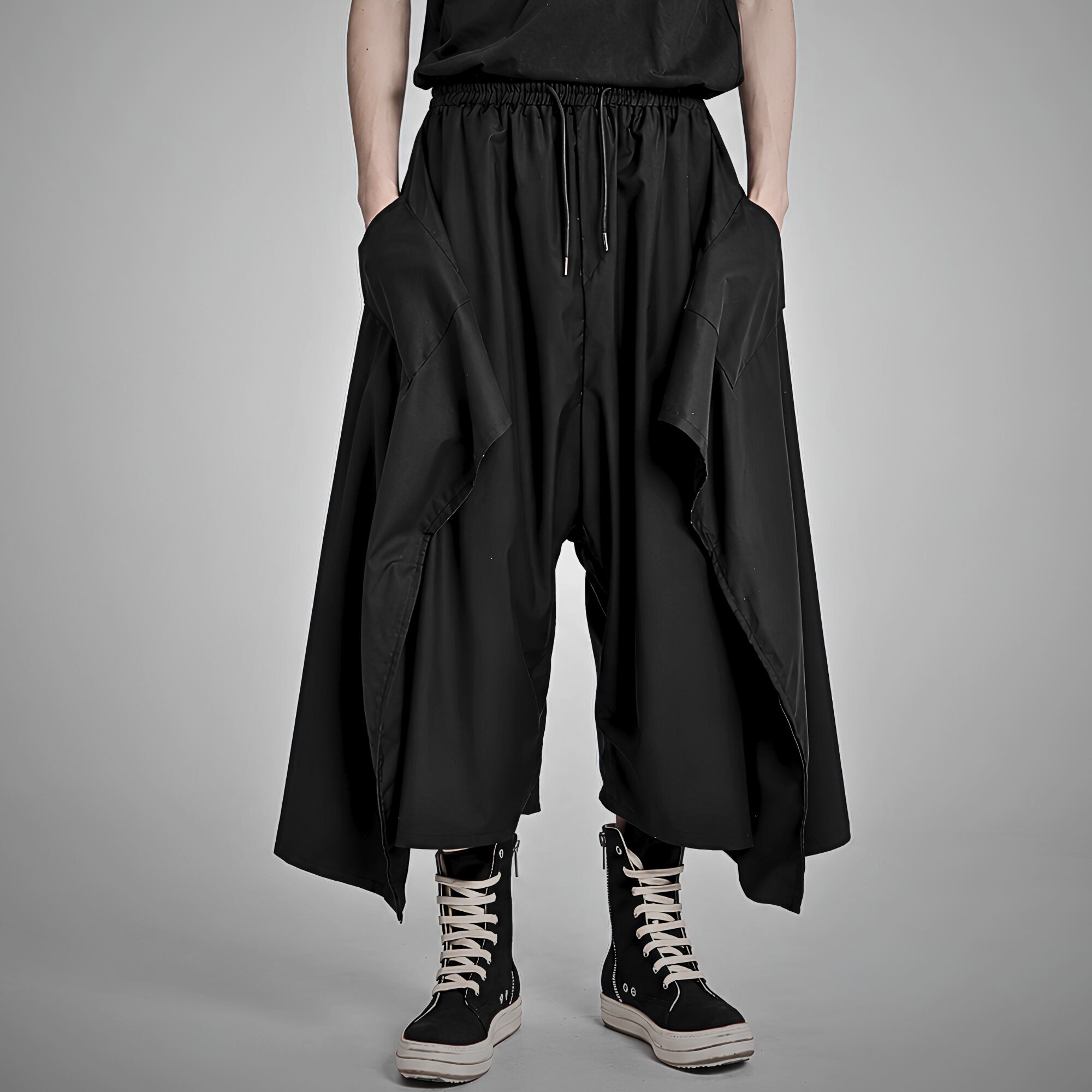 【ORV0031】Wide-Leg Draped Culottes, Loose Cropped Pants