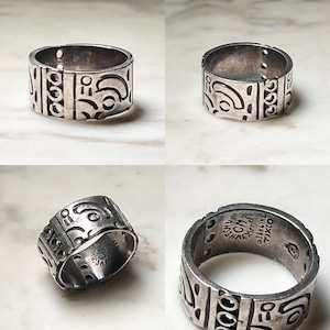 vintage mexican silver ring " totem pole "