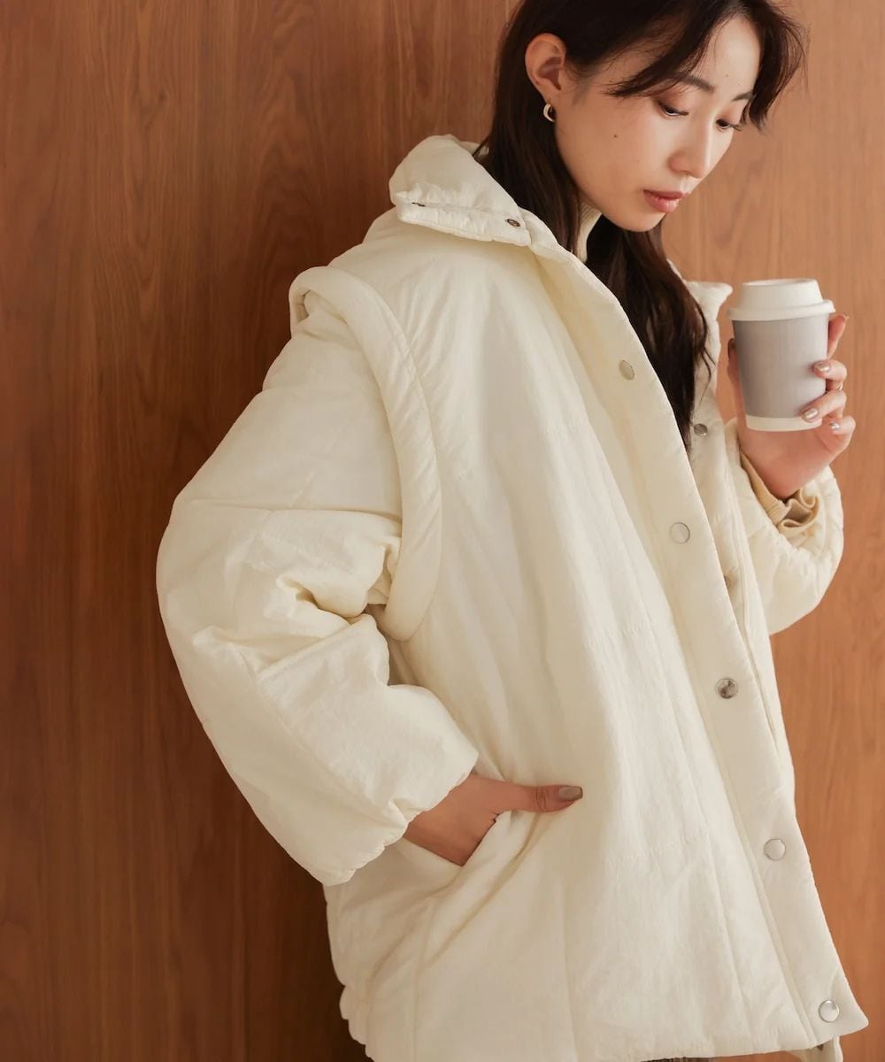 2-way mid-length down jacket with removable sleeves select by Bab【5441002】