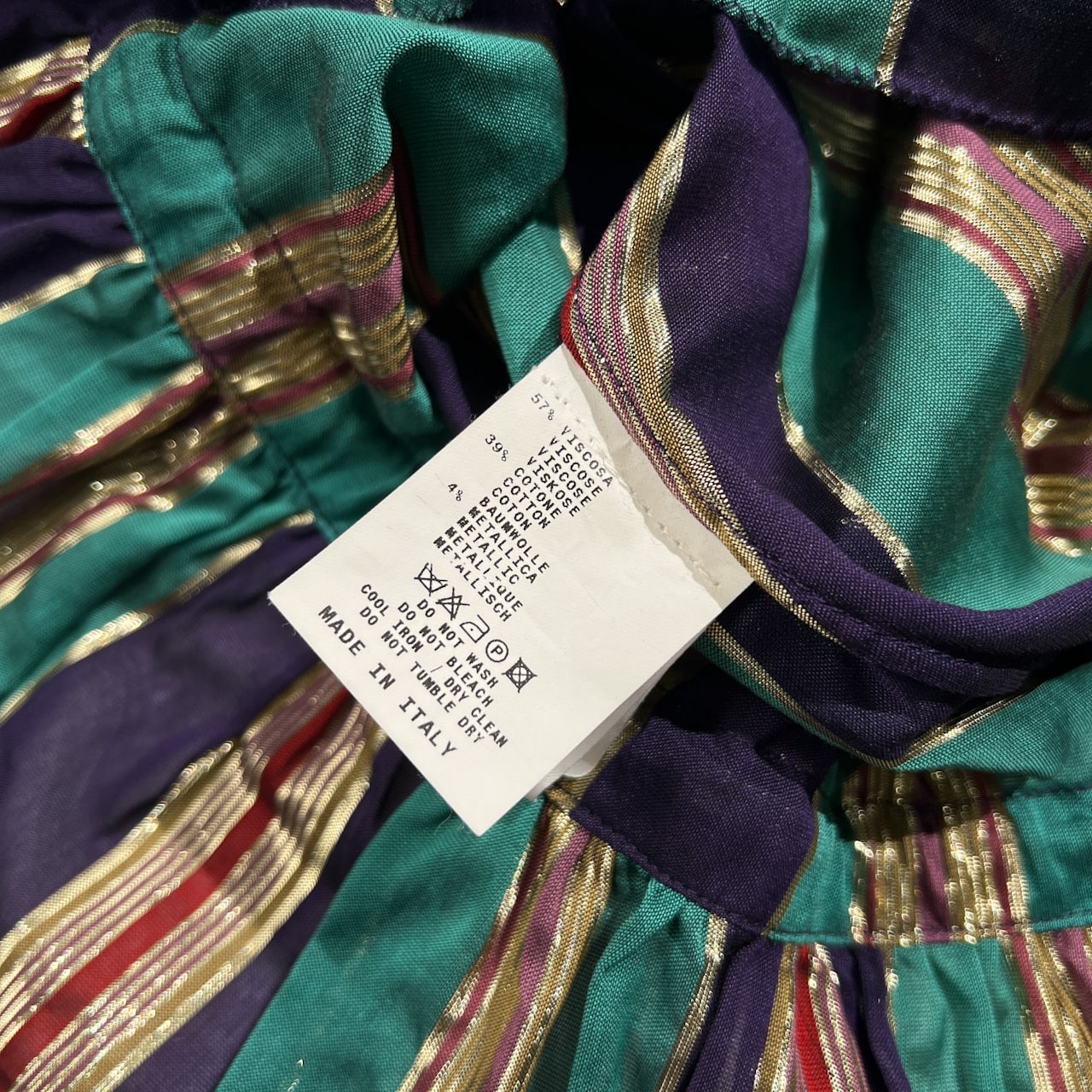 ETRO エトロ ストライプ ノースリーブ トップス チュニック サイズ 44 /ゴールド×グリーン系×パープル系/イタリー製/エトロファーイースト