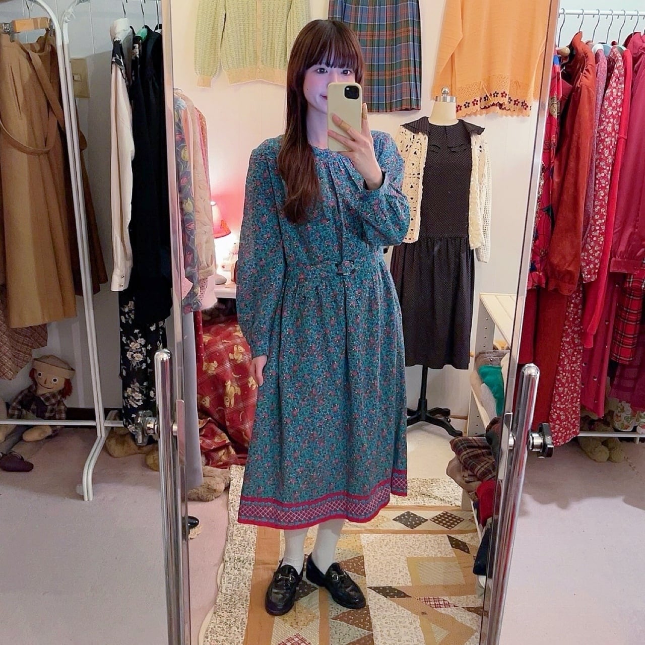 pink line flower gather one-piece