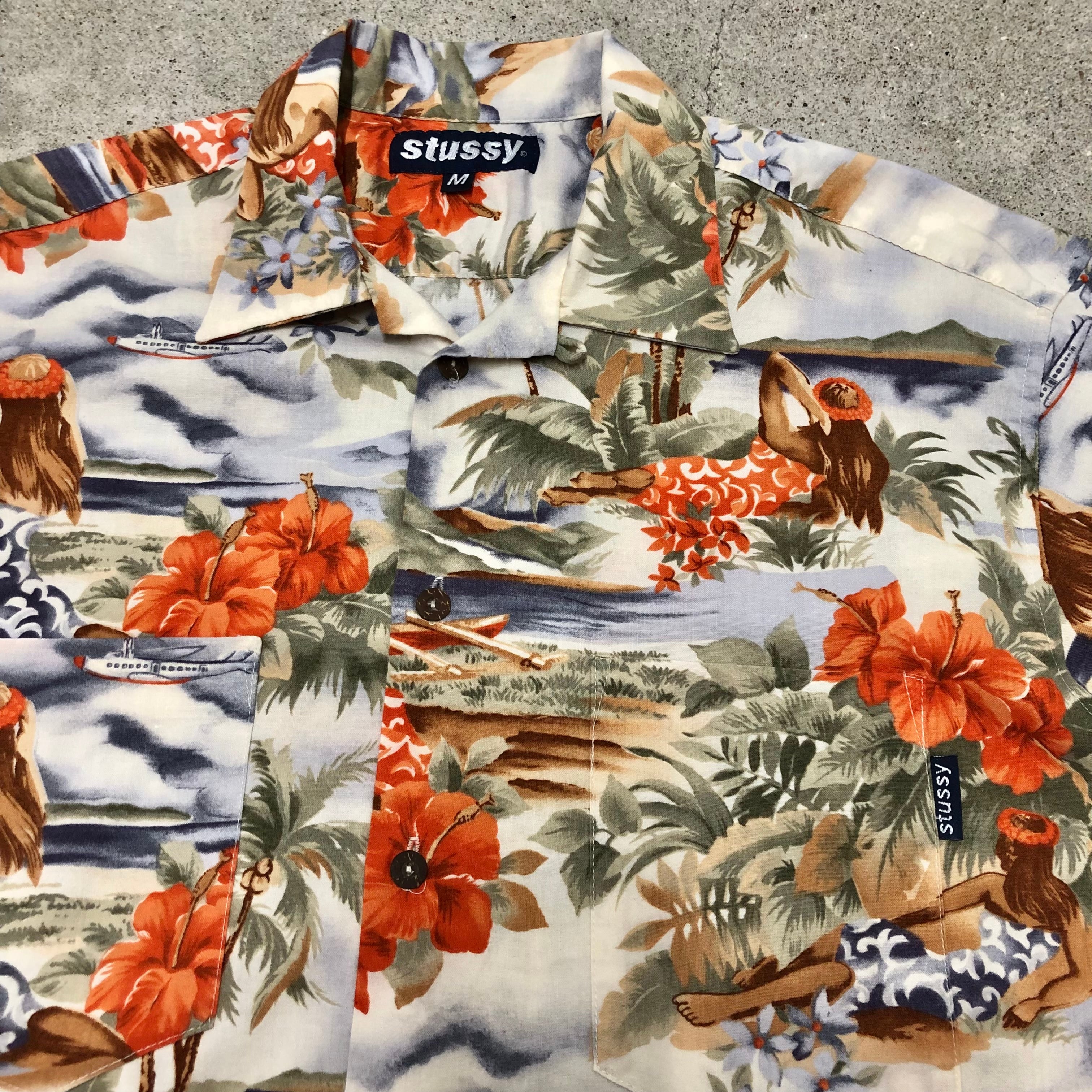 old stussy アロハシャツ ステューシー wackomaria 90s OLD STUSSY/ALOHA Shirt/USA製/紺タグ/M/アロハシャツ/総柄
