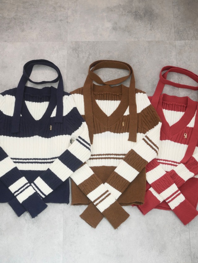 【LAST1】DR border cropped knit