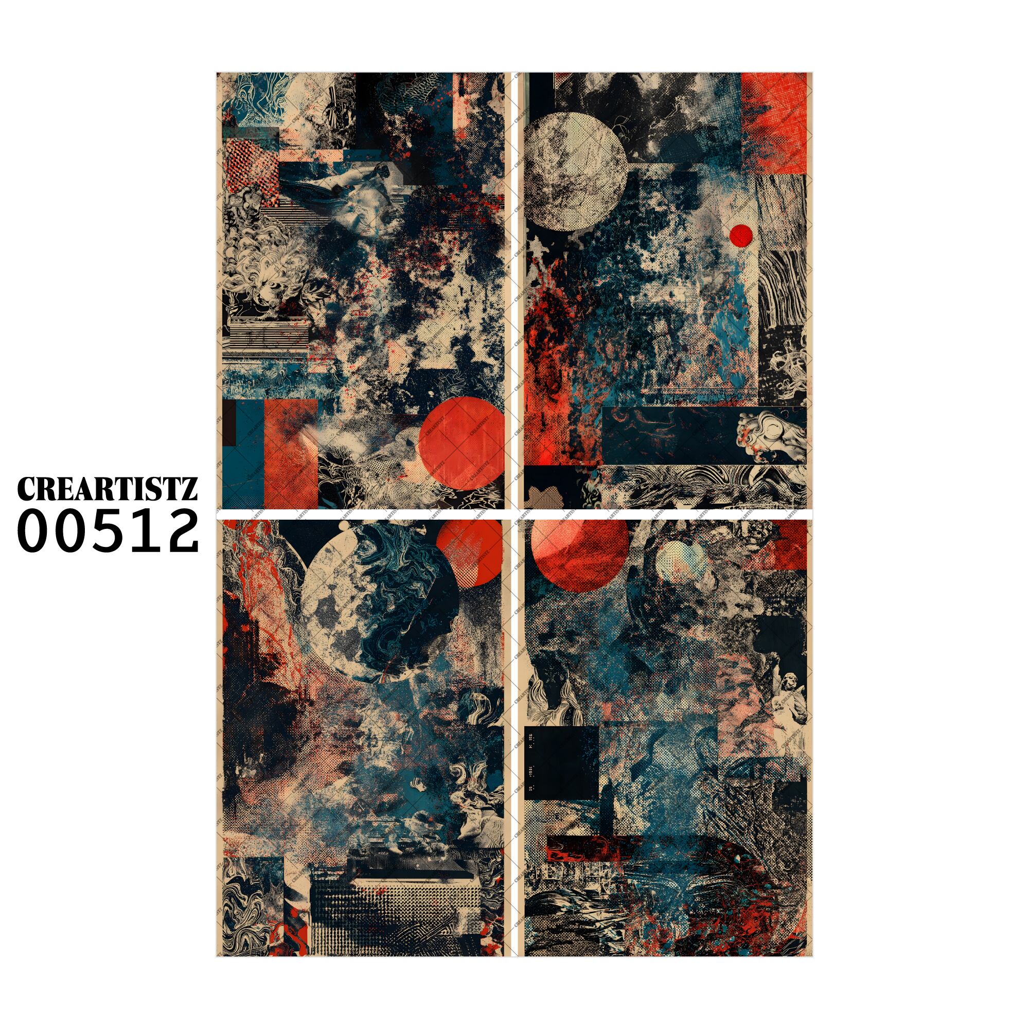 00512 背景 コラージュ素材 オリジナル 12枚セット (4種類×3枚) ペーパー/ステッカー CREARTISTZ