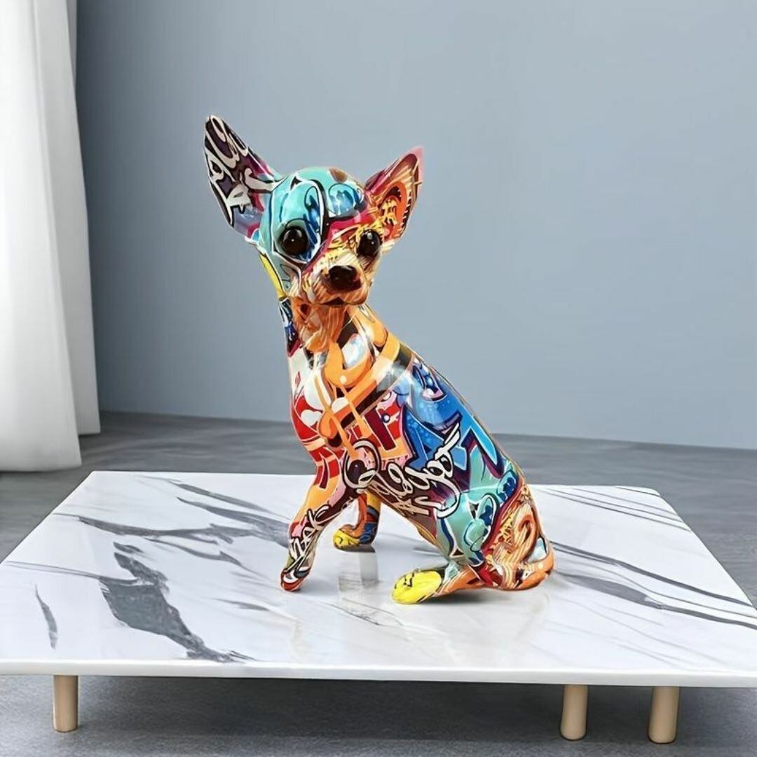 チワワ 置物 カラフル クリエイティブカラフルドールドッグ 彫刻 動物