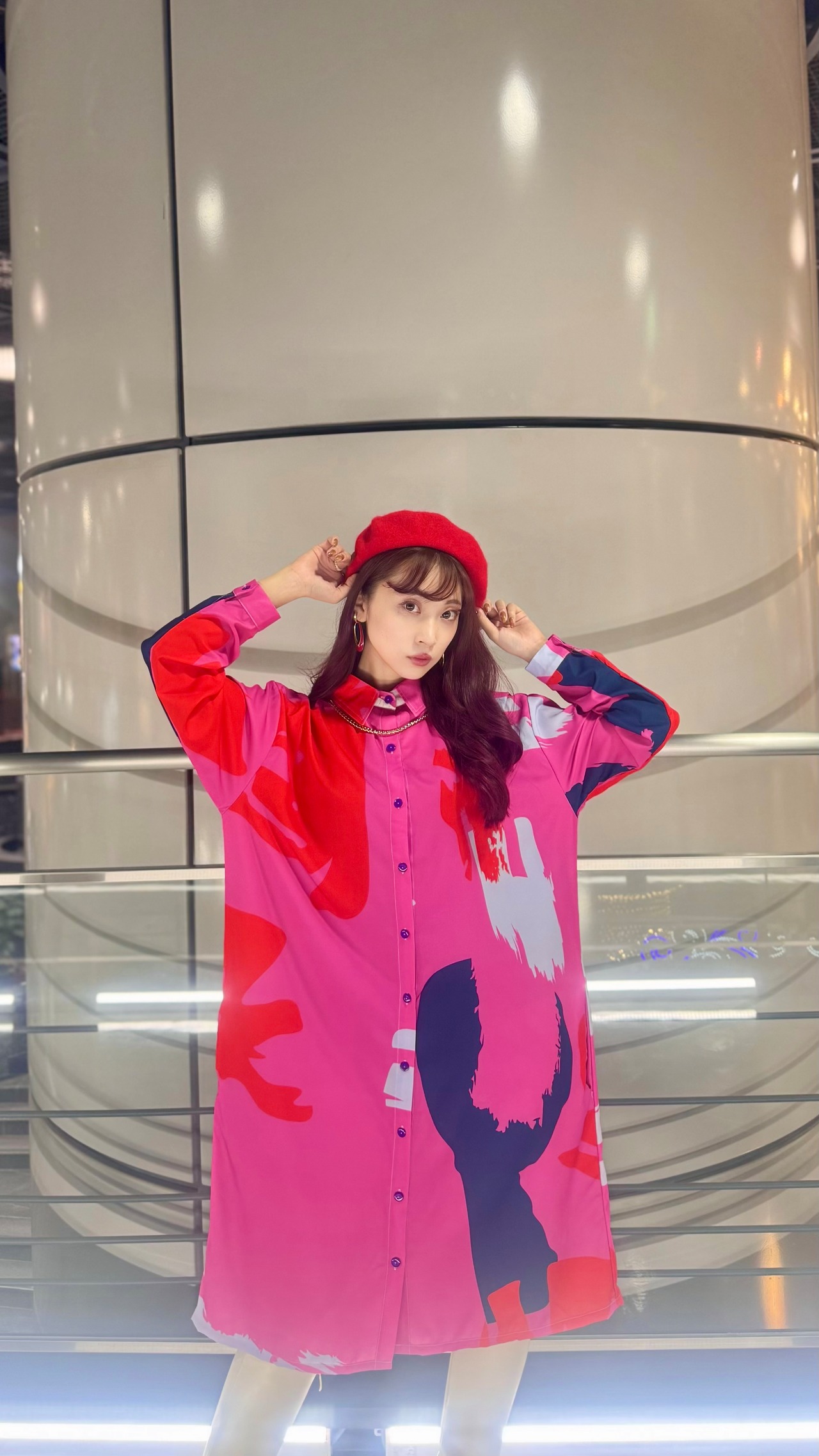 KNIP ペイント柄ミドル丈ワンピース