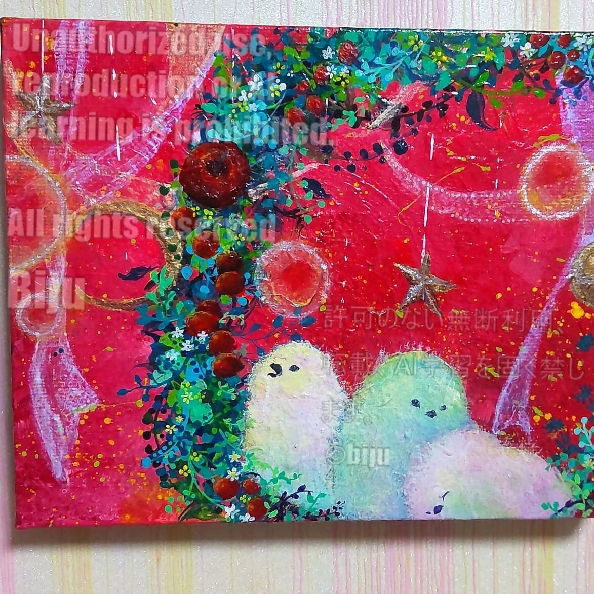 原画【まねきねこ】MDF材 アクリル画 猫の絵 kawaii cat Japan | Biju ART