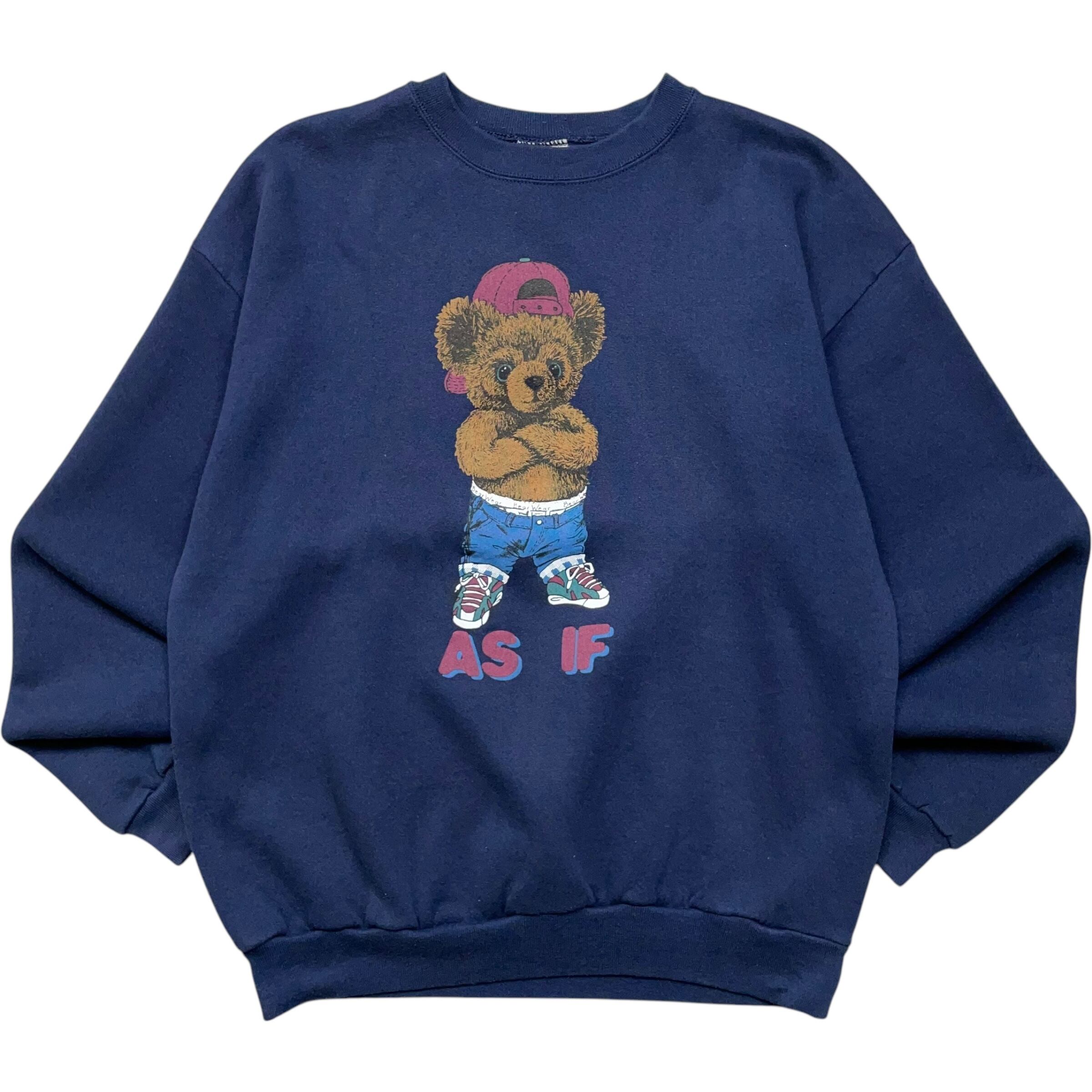 《L》ROSS テディベア プリント スウェット ネイビー USA製 no.5622