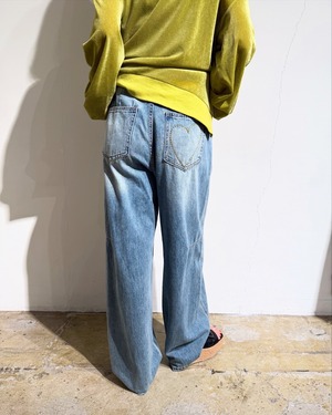 ポリーヌブロー   刺繍ハートワイドデニムパンツ