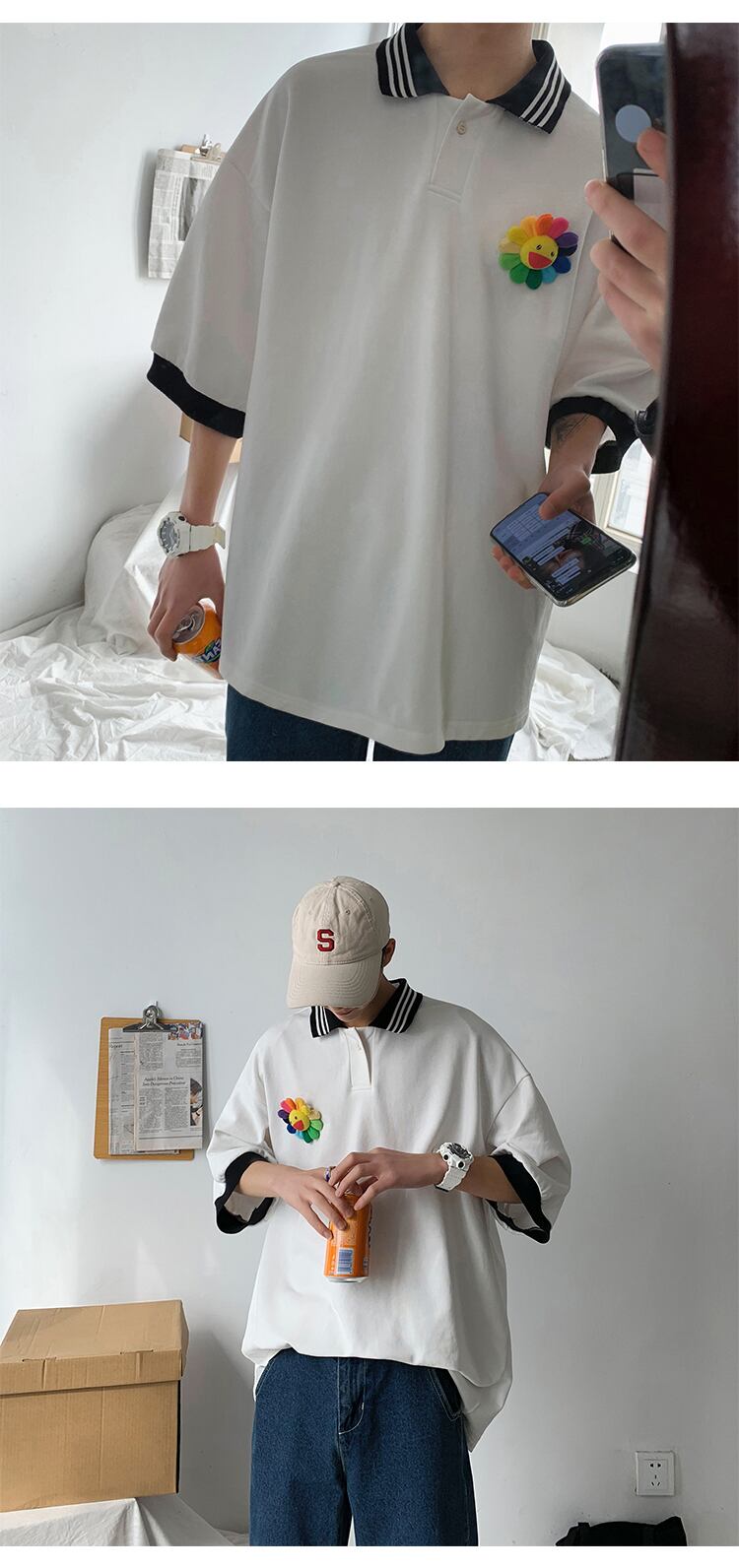 全1色 ポロシャツ Tシャツ カットソー 無地 カジュアル 襟付き 