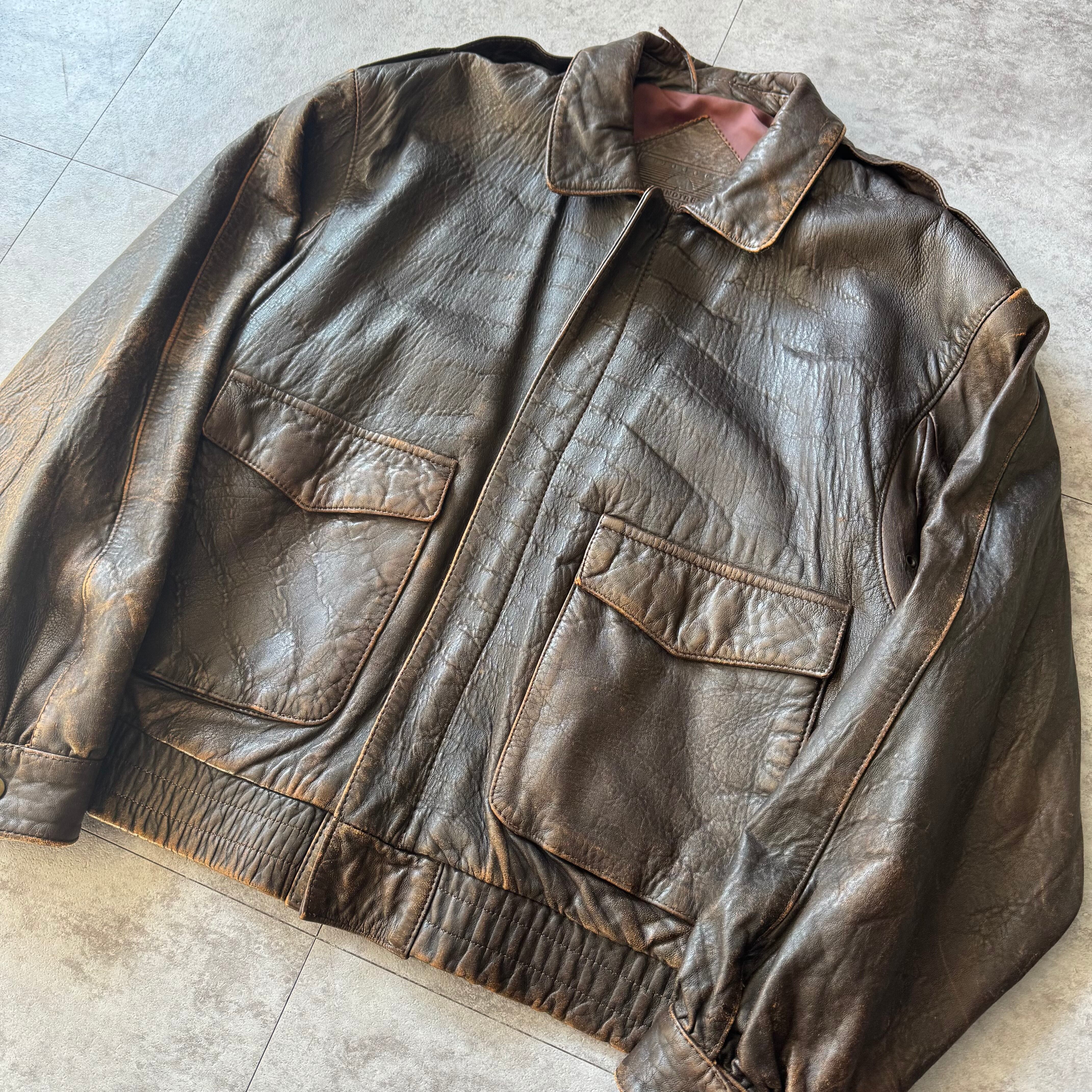 ROUNDTREE&YORKE A-2 レザージャケット　vintage XXL 90~00's ROUNDTREE & YORKE Leather Blouson, Black -