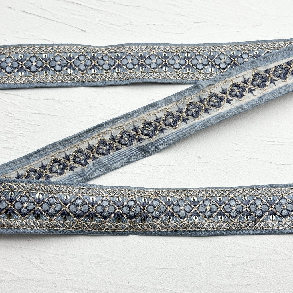 モザイクミニ [ブルー］インド刺繍リボン 1882 | インド刺繍リボン専門