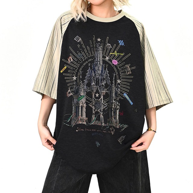 ゴシックアートラグランビッグTシャツ 1col   R01691
