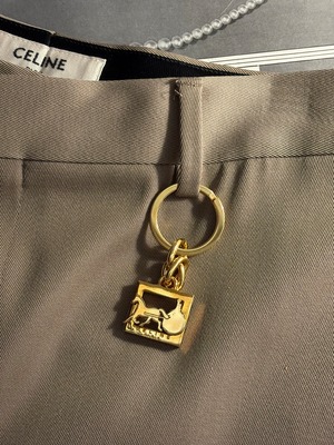 CELINE / vintage gold horse motif keyring.