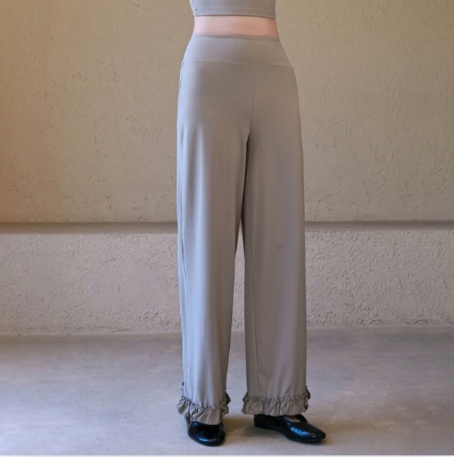 フリル裾 ワイドレッグ フルレングス パンツ　　00142