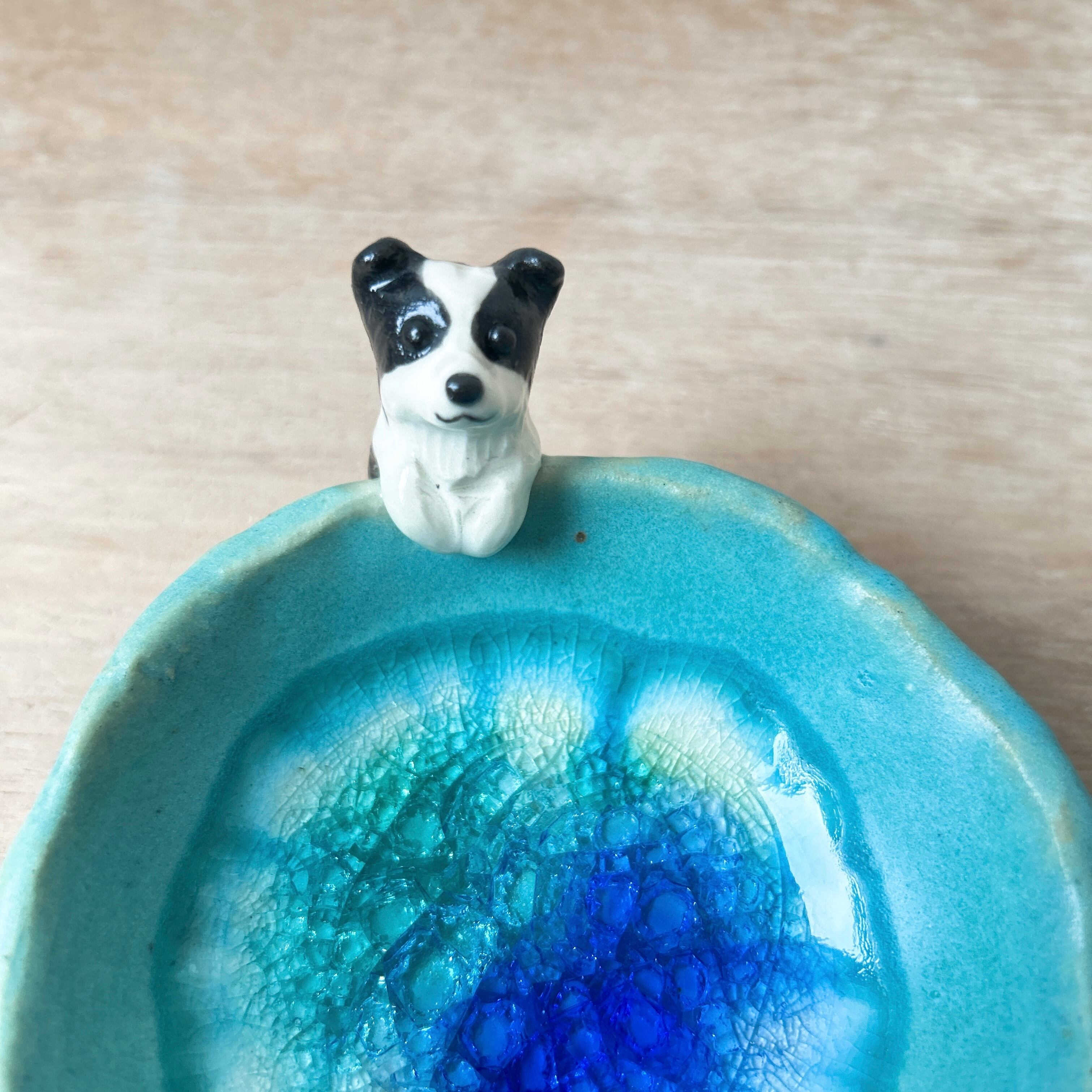 ガラスとトルコブルーの器(ボーダーコリー) | 陶器のことり