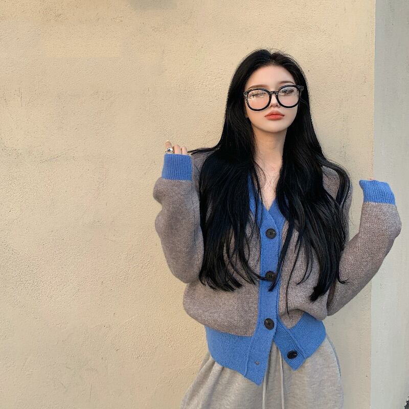 ニットセーター Vネックグレートップス スプリング薄手スタイルスタンダードスリムカーディガンジャケット レトロ 春物 ブラックストロベリース68788988292