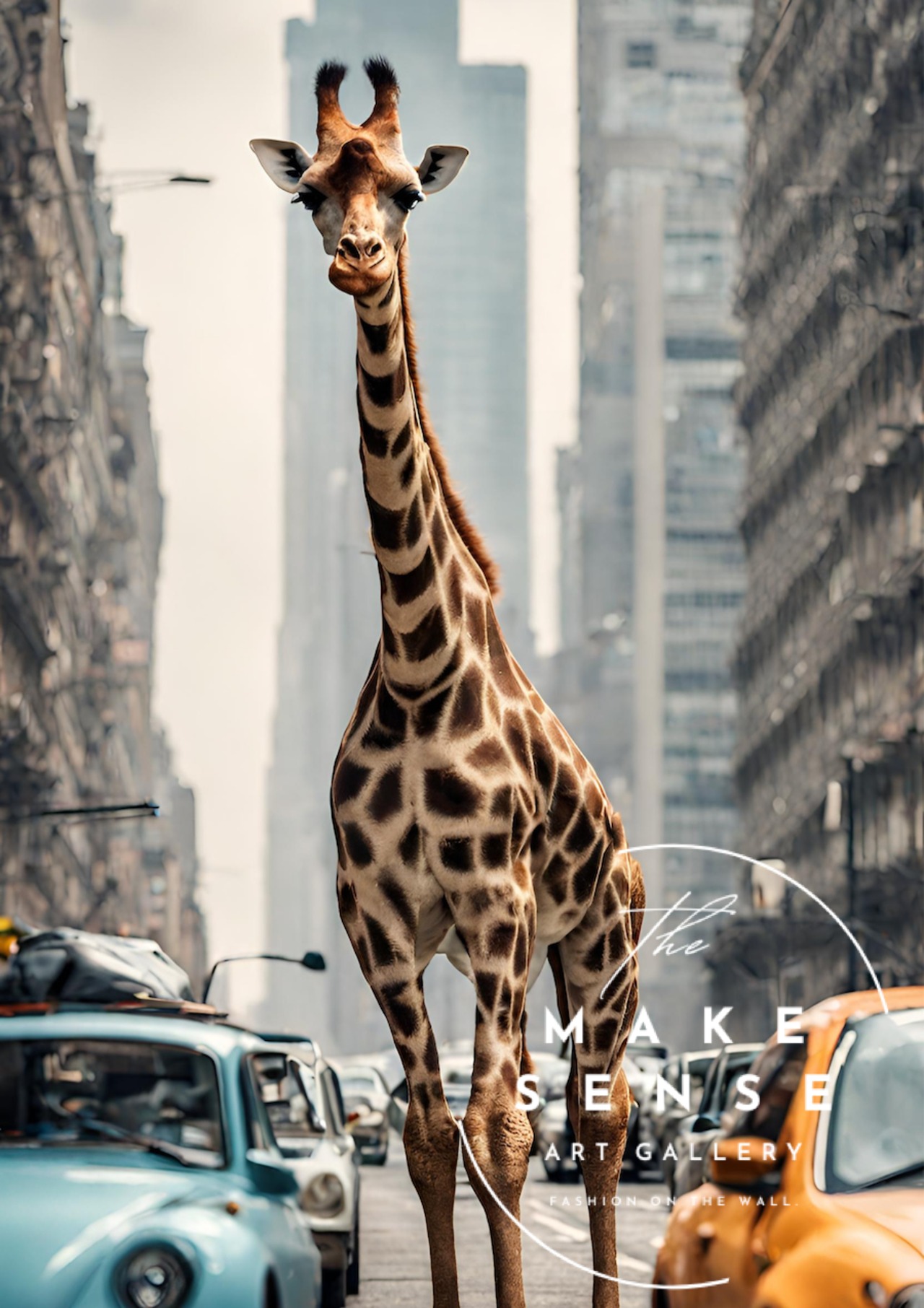 Giraffe Trip｜都会を歩くキリンのコラージュアートポスター｜個性派インテリアに映える非現実デザイン｜ A4ポスター