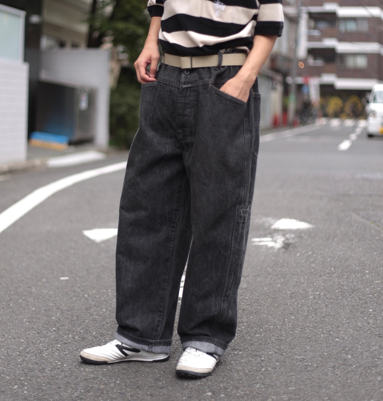 Marithé+ François Girbaud ブラック デザインデニムワイドパンツ 【FF 